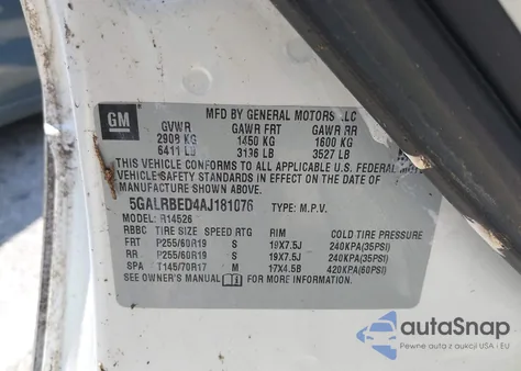 2010 Buick Enclave 1Xl из США, поврежденный, VIN 5GALRBED4AJ181076